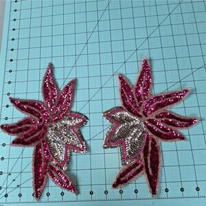 Fuchsia and silver sequin bead flower mirror pair